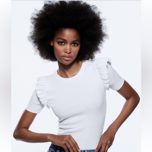 NWT Zara White Ruffle Short Sleeve Body Suit - Picture 2 of 7